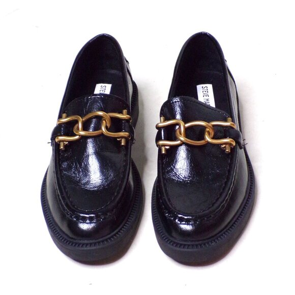 🆕 STEVE MADDEN Karmine Loafer Shoe Leather Gold Chain Black 7 - Picture 3 of 6